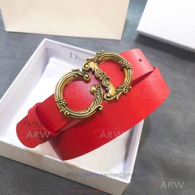 Perfect Replica CD Red Leather Women's Belt - Bronze Buckle